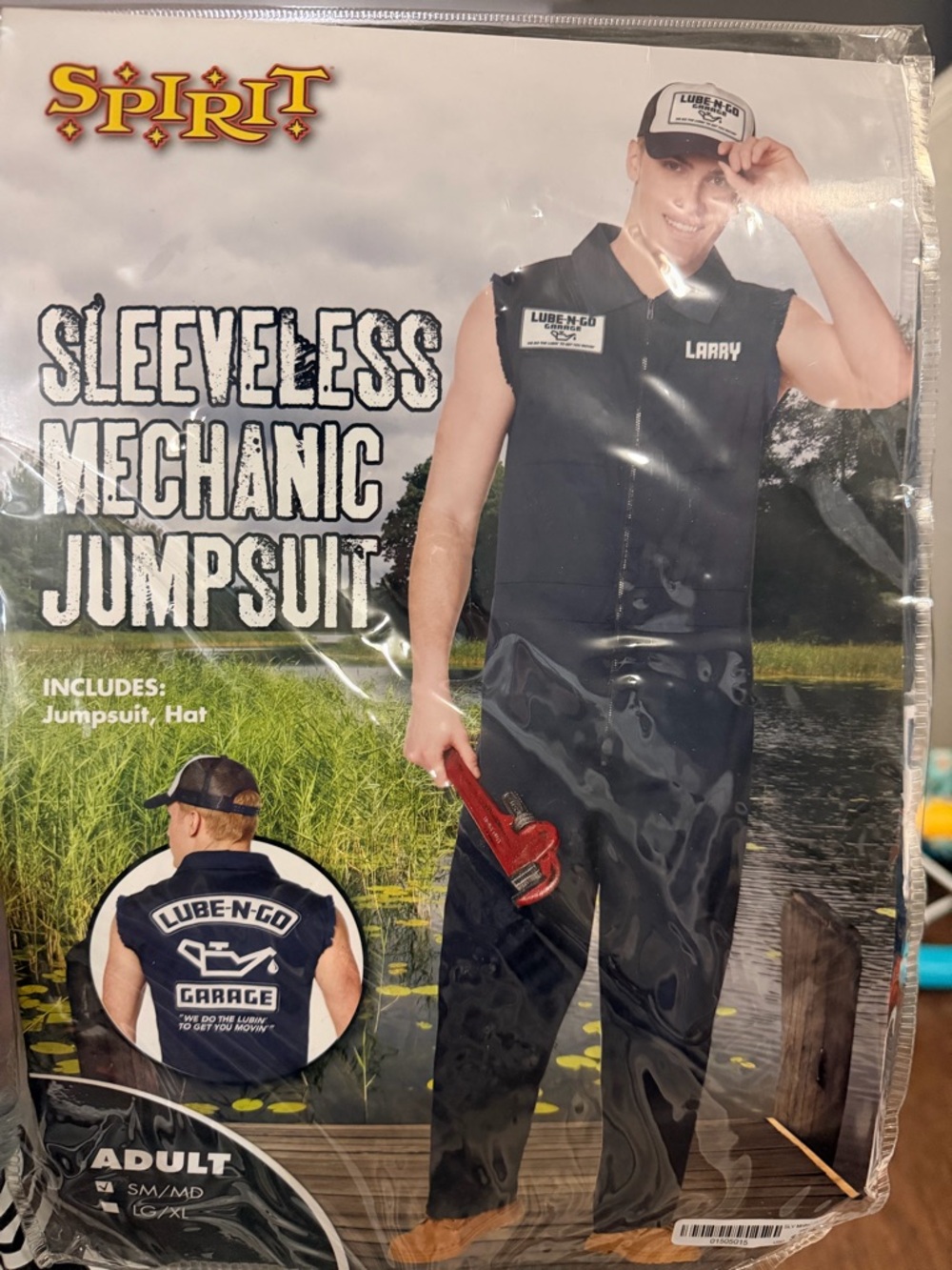Spirit Men's Black Sleeveless Mechanic Jumpsuit with Cap